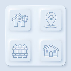 set line house with shield map pointer vector image