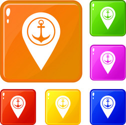 map pointer with symbol anchor and sea port icons vector image