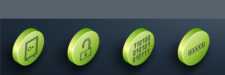 set isometric safe open padlock binary code vector image