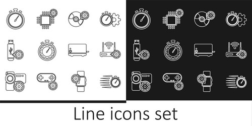 set line stopwatch router and wi-fi setting cd vector image