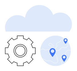 cloud computing with gear and global map vector image