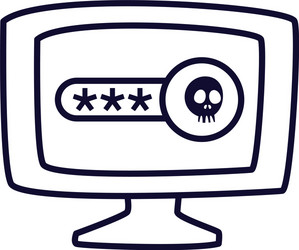 computer with skull line style icon design vector image