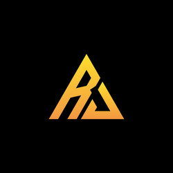r j monogram initial logo with a yellow triangle vector image