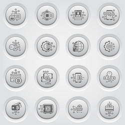 Bitcoin and blockchain crypto technology button vector