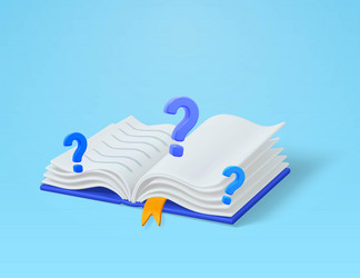 3d opened book with question marks isolated vector image