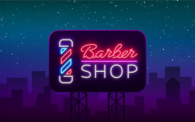 logo neon sign barber shop for your design Vector Image