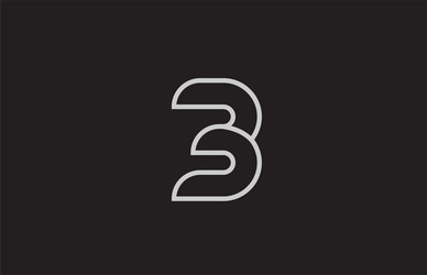3 number black and white logo design with line Vector Image