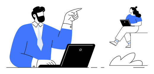 remote team communication with colleagues using vector image