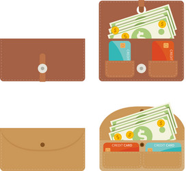 Large brown leather wallet loaded with bank notes vector