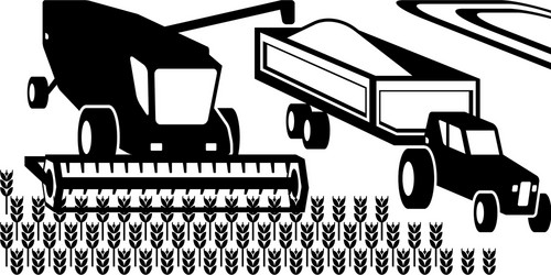 combine harvester and tractor in the field vector