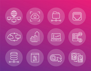 servers networks solutions and hosting line icons vector image