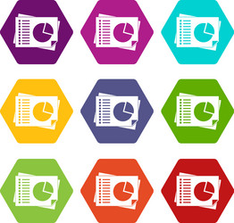 sheets of paper with charts icon set color vector image