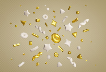 3d confetti pattern with floating star and ribbon vector image