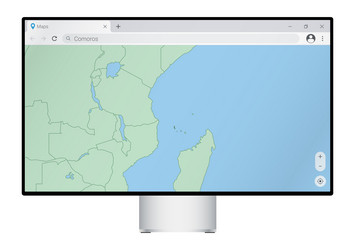 computer monitor with map of comoros in browser vector image
