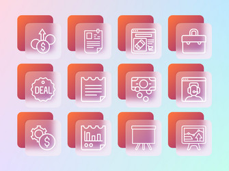 Set line briefcase document with graph chart vector