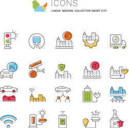 set line icons smart city vector