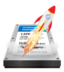internal harddisk with a speed boost rocket vector image