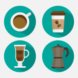 Coffee set icons with a cup latte vector