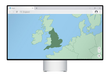 Computer monitor with map of england in browser vector