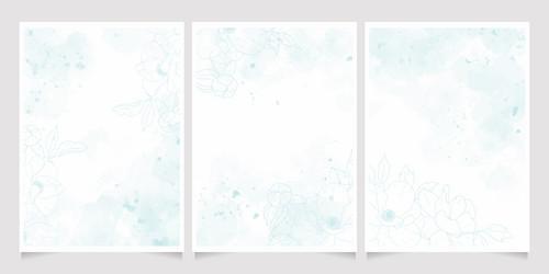 blue watercolor wash splash line art peony flower vector