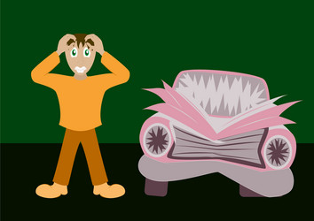 Worried driver with his breakdown car Royalty Free Vector