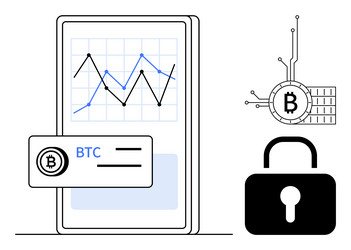 bitcoin trading and security concept with graphs vector image
