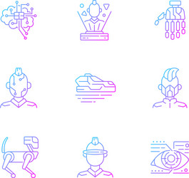 Cyberpunk attributes gradient linear icons set vector