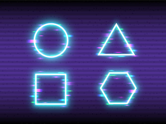 glitch neon set on retro background frame design vector image