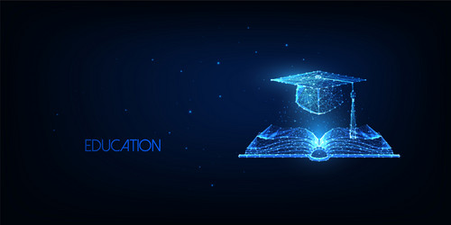 Futuristic education concept with glowing low vector