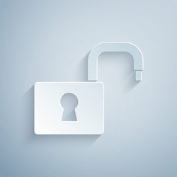 paper cut open padlock icon isolated on grey vector image