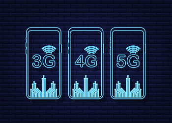 5g 4g 3g neon symbol set isolated on background vector