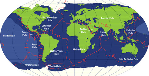 world map showing tectonic plates boundaries vector image