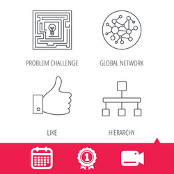 global network like and hierarchy icons vector image