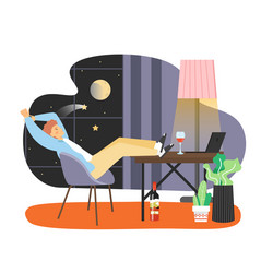 Man Working From Home with Wine vector image