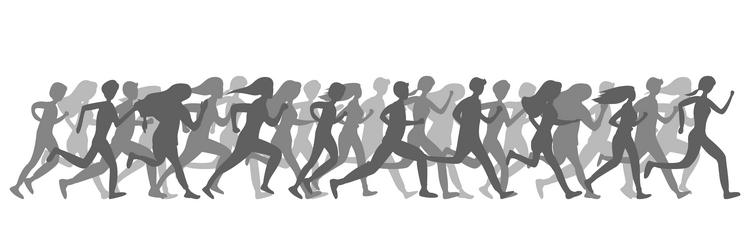 Crowd of people running gray silhouettes vector