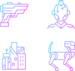 Cyberpunk items gradient linear icons set vector