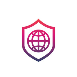 network security icon with shield and globe vector image