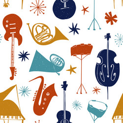 seamless pattern with colorful musical instruments vector image