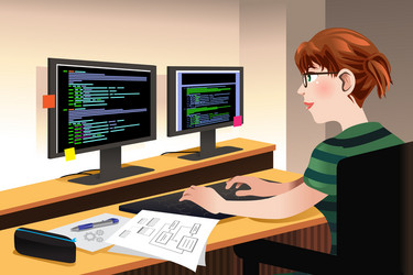 Female Programmer Coding vector image