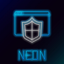 glowing neon line browser with shield icon vector image