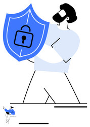 man holding shield with lock representing vector image