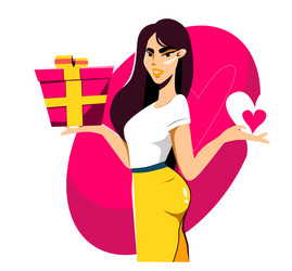 Young confidence woman chooses between a heart vector