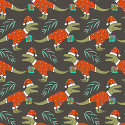 christmas costume t-rex dinosaur seamless pattern vector image