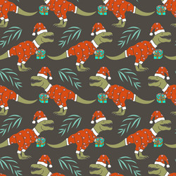 christmas costume t-rex dinosaur seamless pattern vector