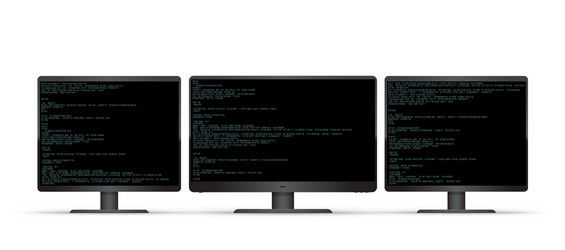 three black monitor set and code vector image