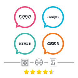 programmer coder glasses html markup language vector