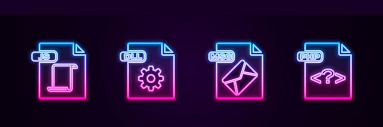set line js file document dll msg and php glowing vector image
