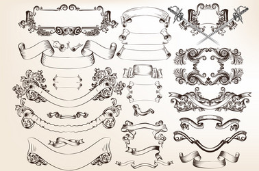 set of swirl elements for calligraphic design vector image