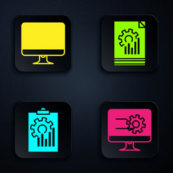 set computer monitor with graph chart vector image