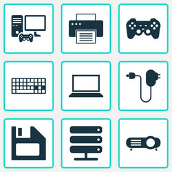 Device icons set with notebook floppy disk vector